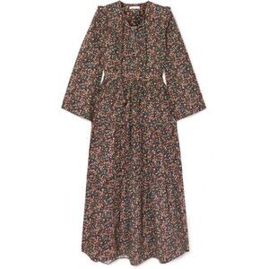 NWT Doen Honey Midi in Black Petit Jardin Floral Cotton Tiered Dress L